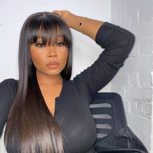 Natural Straight Machine-made Wigs With Bangs(No Lace)
